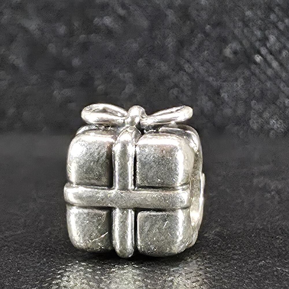 Authentic Pandora Retired Present Gift Box Charm 925 ALE Sterling Silver Bead